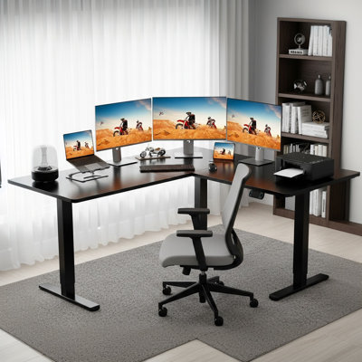 Bureau debout en forme de L, grande table d'ordinateur ergonomique avec installation interchangeable gauche et droite, bureau électrique à hauteur réglable avec contrôleur de mémoire ， 63 po x 55 po