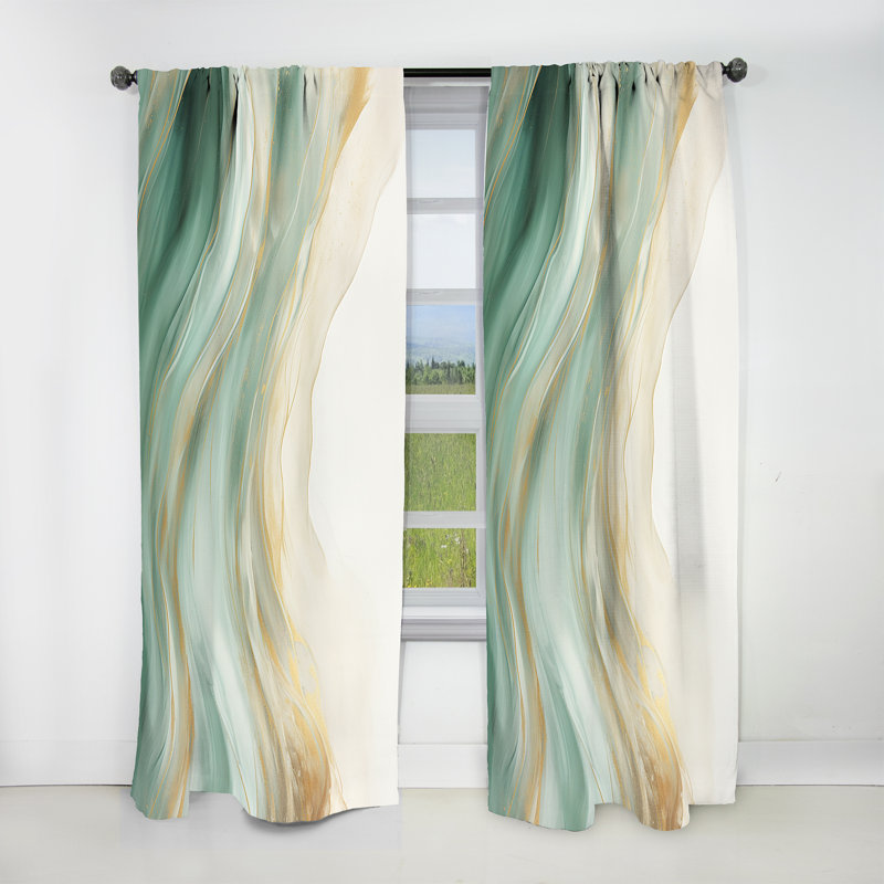 Gold And Green Soft Wave Fusion I - Abstract Shapes Blackout Abstract Curtain - 1 Panel, 52" W x 120" L