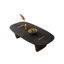 Table basse Japonaise, plateau de table en placage de noyer avec incrustation de bois, pieds en dalle épaisse, table centrale moderne à profil bas pour le salon