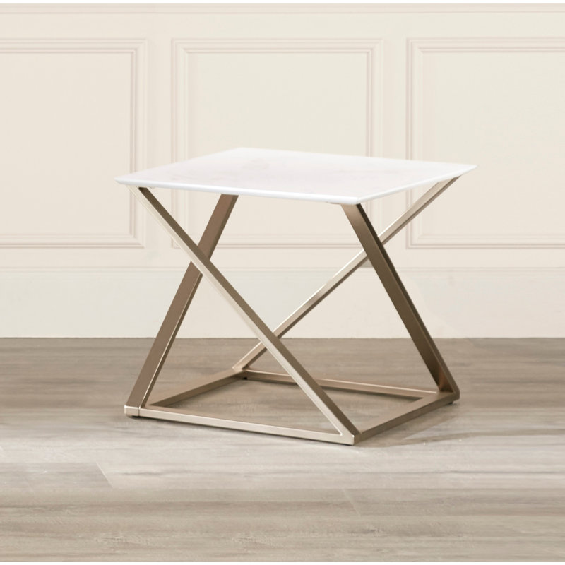 Zurich - Table de bout avec faux plateau en marbre blanc - Blanc