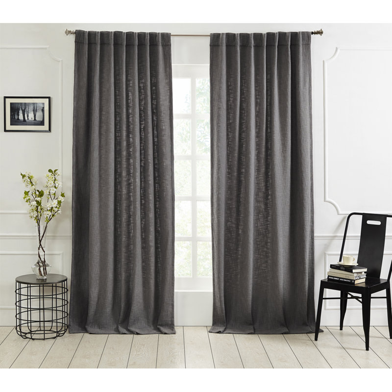 Boucle Weave 100% Cotton Light Filtering Curtain Panel with Back Tabs for Bedroom, 51" W x 96" L, Caviar