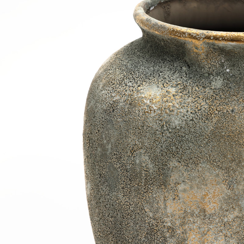 Rustic Gold and Brown Terracotta  Tall Urn Vase, 15.2" H x 11.2" W x 11.2" D