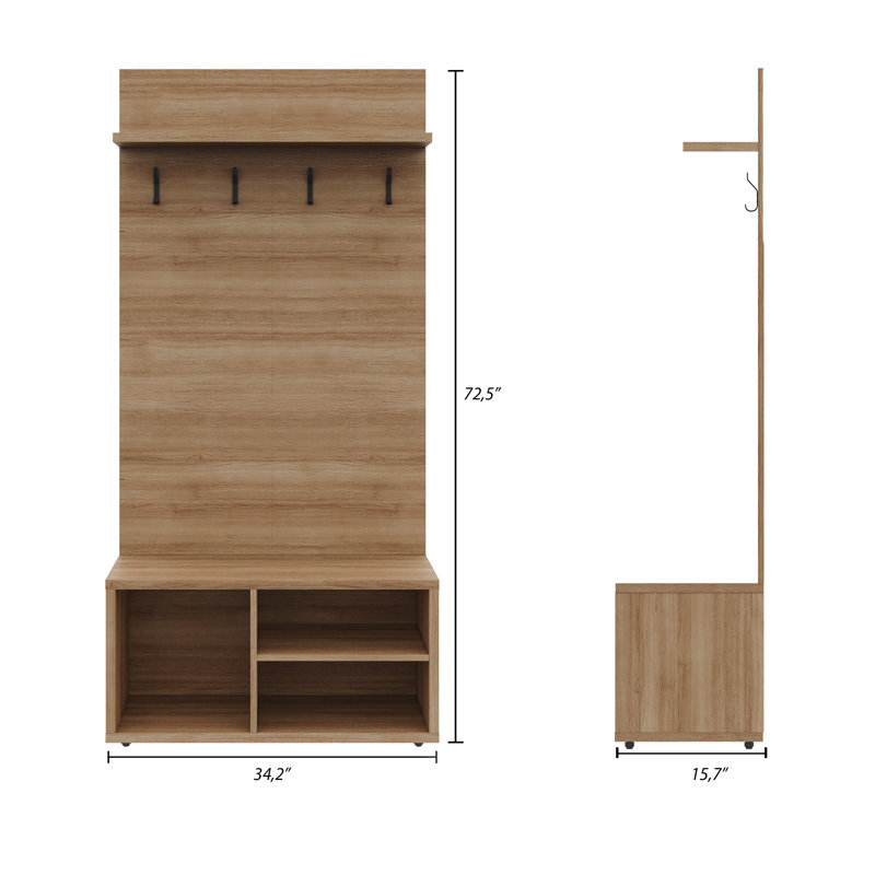 Banc de rangement pour chaussures avec porte-manteau mural Porto, Brun