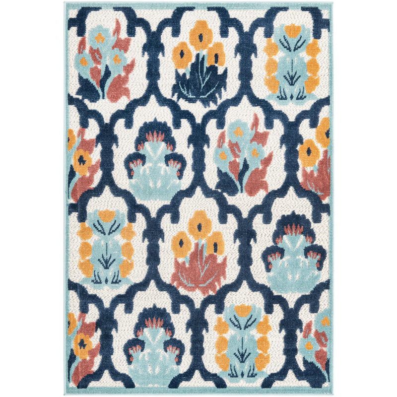 Outdoor Askersund Area Rug Ivory-Navy Blue Color, Rectangle 4' x 6'
