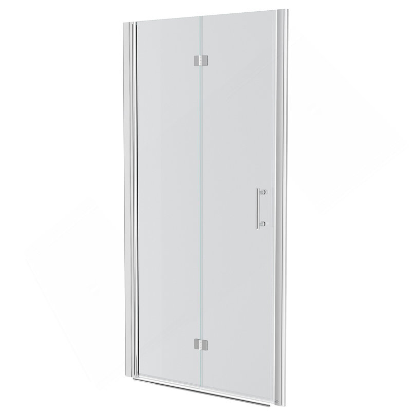 Porte de douche pliante sans cadre avec verre trempé l 34 po x H 72 po, 1/4 po (6 mm), chrome, Argent argent