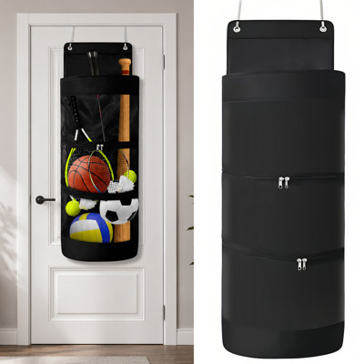 Over The Door Sports Equipment Hanging Organizer, Garage Ball Storage Holder for Basketball, Soccer, Football, Volleyball & Swimming Gear