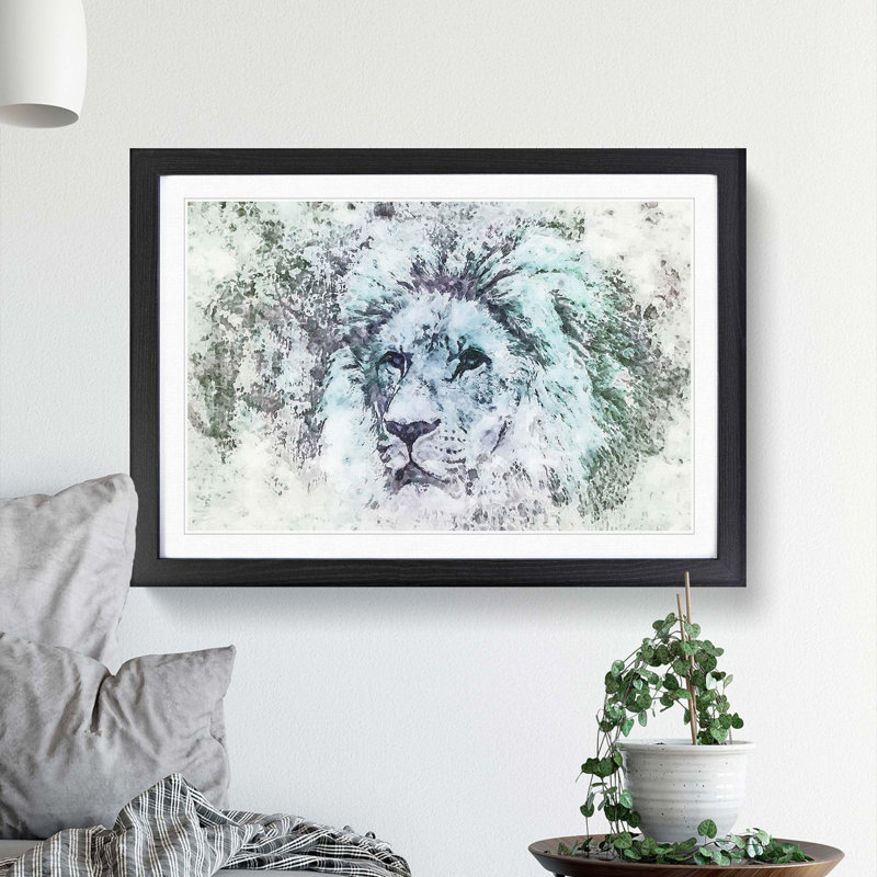 A Lion Portrait in Abstract - Picture Frame Painting Print, Black Framed, 36cm H x 48cm W x 2cm D