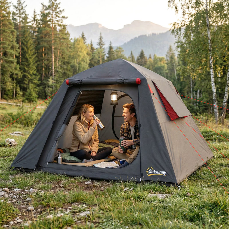 Outsunny Camping Tent 2 Man Dome Tent 3000mm Waterproof, Grey/Red
