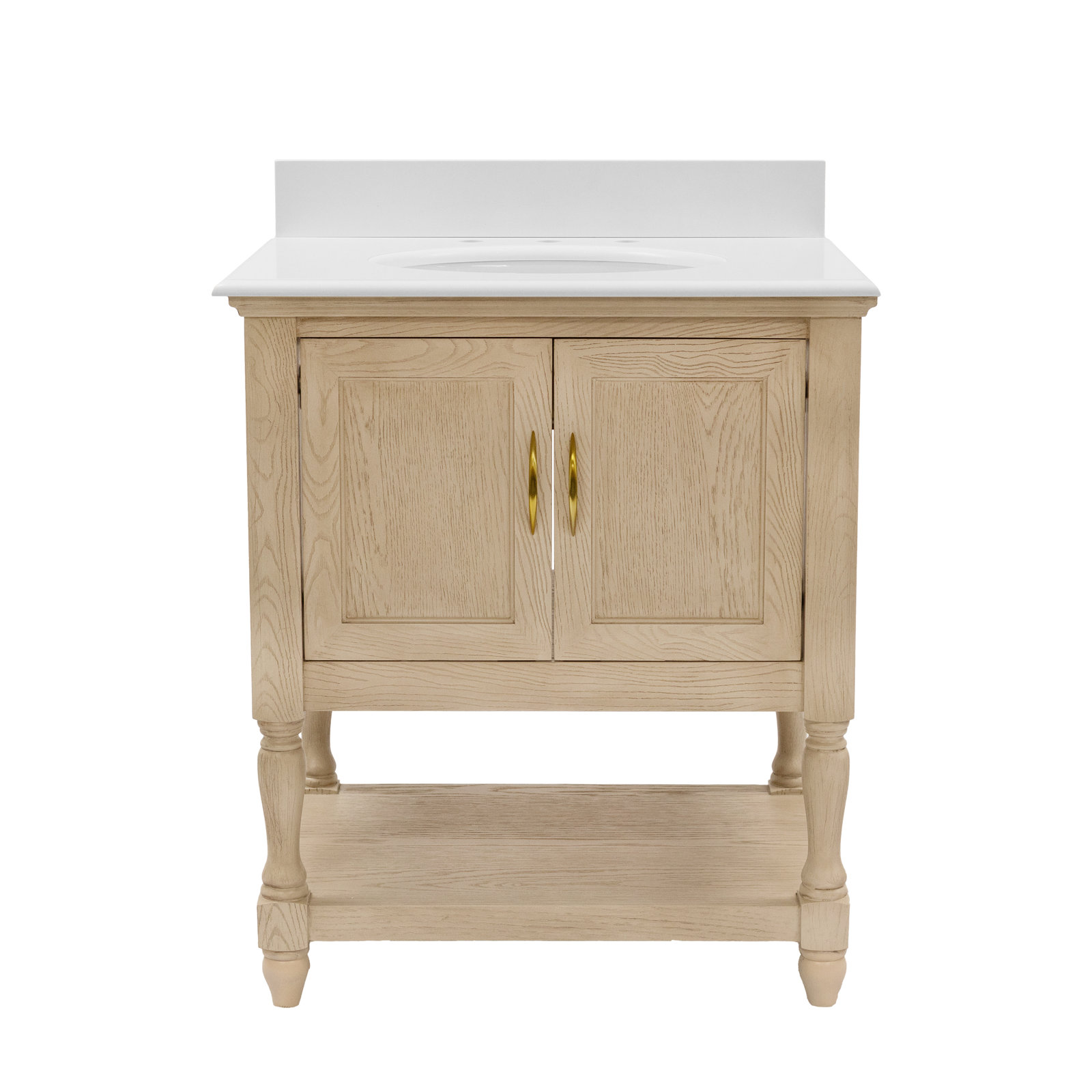 Hampton 30'' Single Bathroom Vanity, Engineered White, Greige Oak