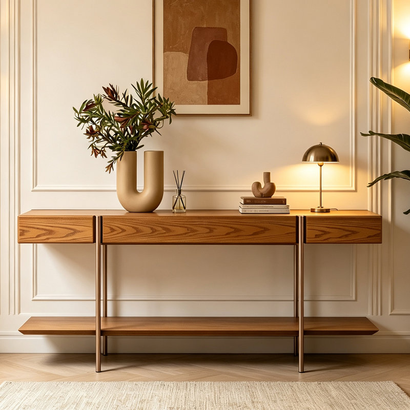 Console Mid-Century en bois de frêne, H 29,5 po x l 70,9 po x P 19,7 po