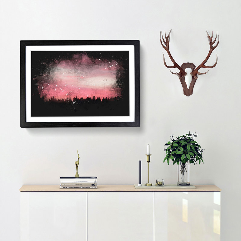 Pink Sunset Above a Forest - Picture Frame Graphic Art Print, Black Framed, 24cm H x 33cm W x 2cm D
