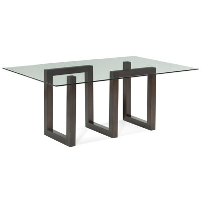Reesa Glass Top Solid Wood Base Dining Table