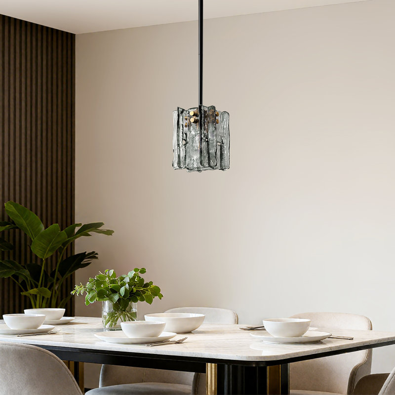 1 - Light 5.1" W Smoky Gray Ripple Glass Modern Pendant Light