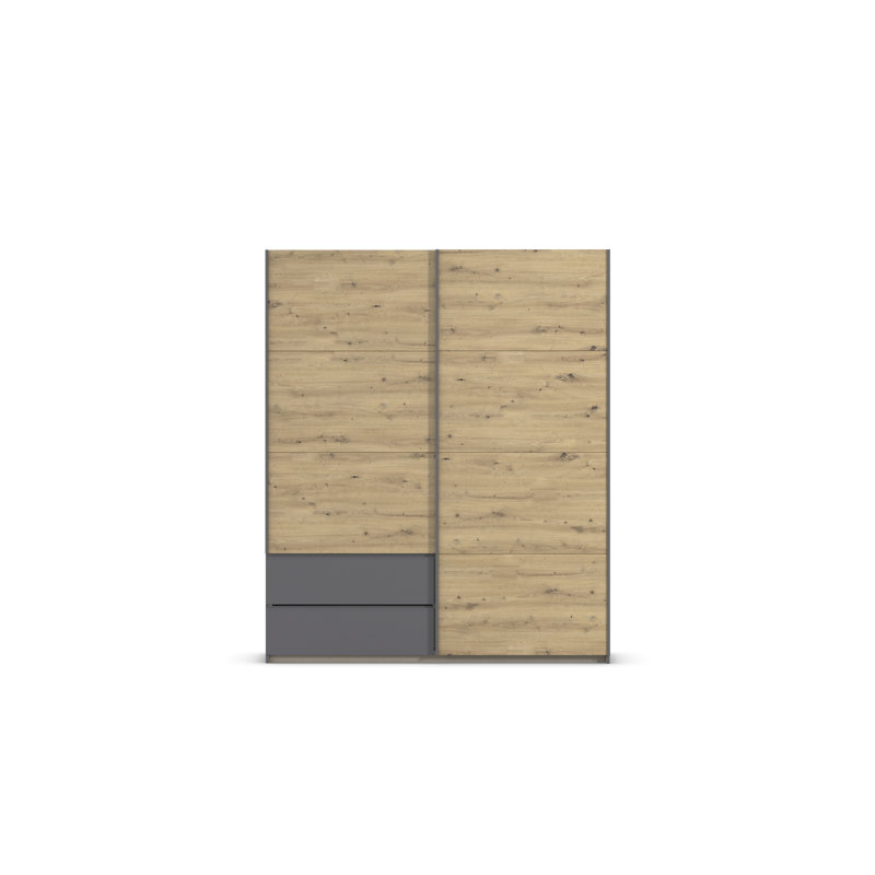Sevilla sliding door wardrobe, 210cm H x 175cm W x 59cm D, Gray Metallic/Oak Artisan/Gray Metallic