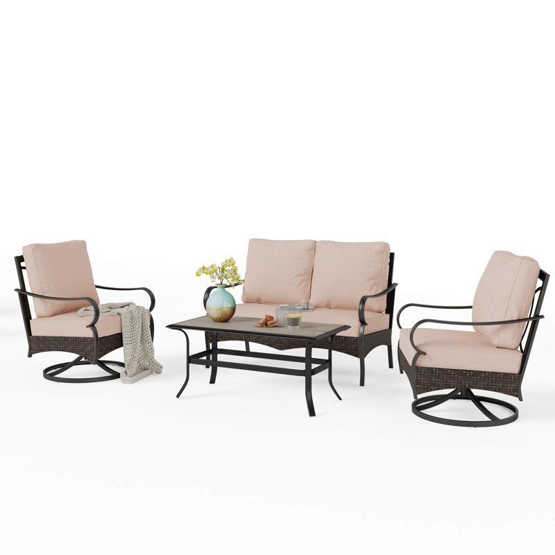 Ensemble de porche pour 4 personnes avec chaises longues pivotantes Sherborn