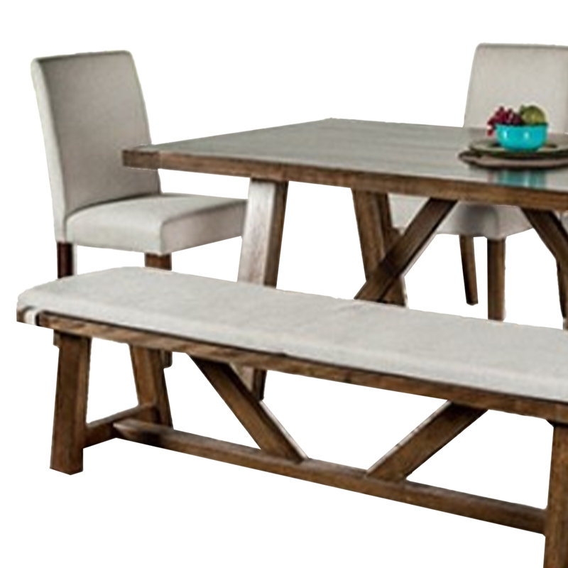 Jule 6Pc Dining Set, Brown Rectangular Table, Chairs, Bench W White Seats
