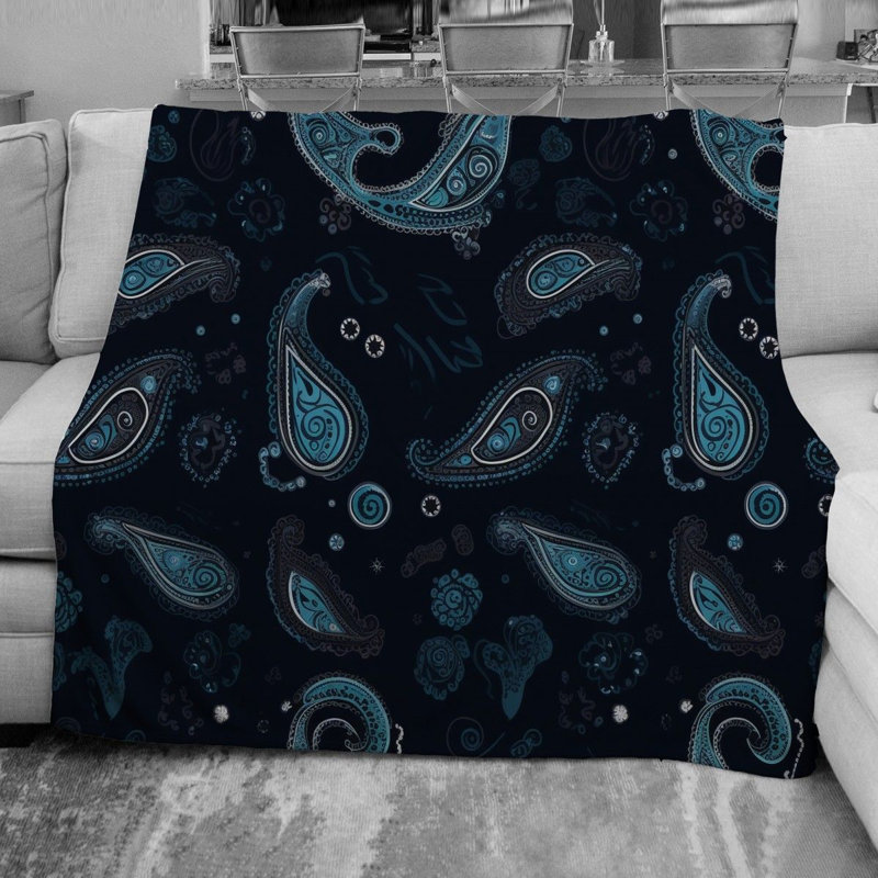 Machine Printed Throw Blanket, 68" W x 80" L, Black/Blue