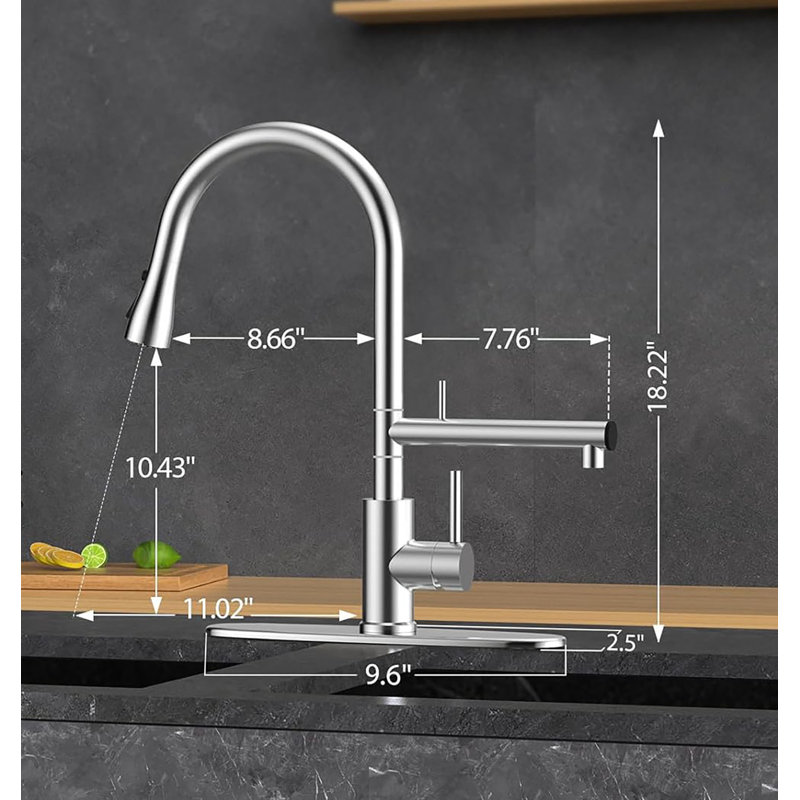 Brushed Nickel Stainless Steel Kitchen Faucet with Pull-Down Sprayer