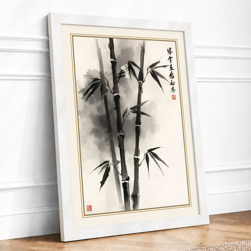 Bamboo in Ink Japandi - Framed Print, A2 - 59.4 x 42.0 cm, White