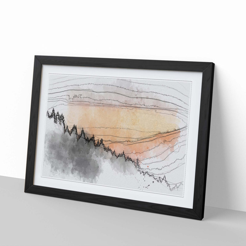 Sunset over Cantal France in Abstract - Picture Frame Graphic Art Print, 27cm H x 36cm W x 2cm D, Black Framed