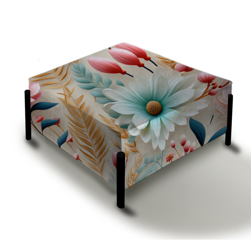 Pastel Bohemian Ferns Pattern III - Floral Large Square Ottoman