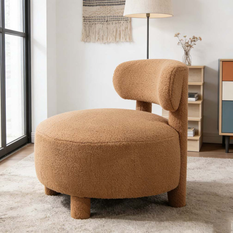 Chaise d'appoint avec dossier incurvé et pieds en bois massif, Kaki, Teddy