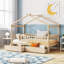 Lit plateforme simple en bois massif à finition naturelle pour chambre d'enfant avec deux tiroirs de rangement intégrés