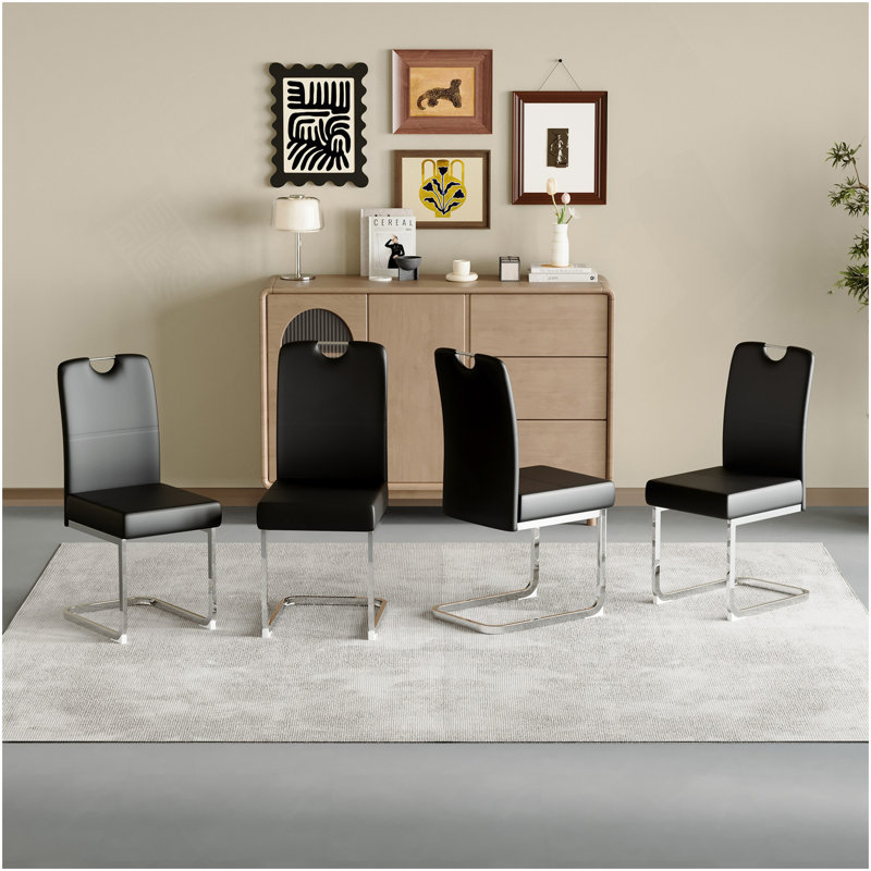 Ensemble de quatre chaises ergonomiques en polyuréthane épaissi pour un confort ultime et une utilisation polyvalente, Noir