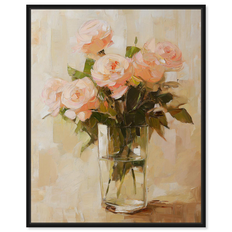 Doux fleurs roses printanières sur toile par , H 37 po x l 31 po, Structure noire