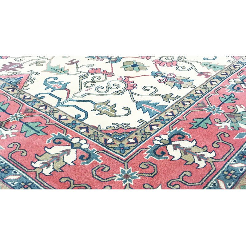 Hand-Knotted High-Quality Ivory and Rose Area Rug