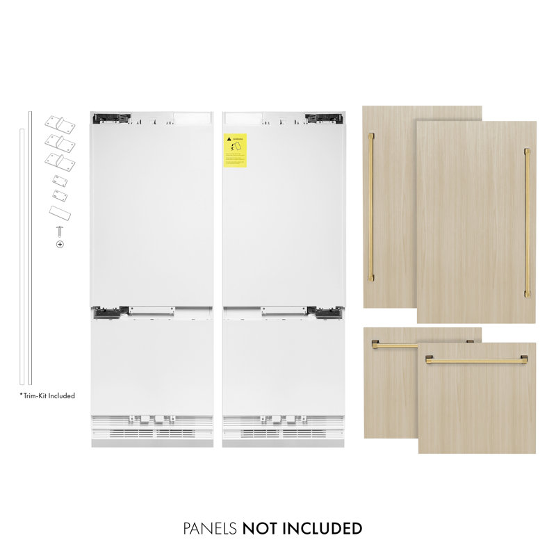 ZLINE 60 in. Panel Ready Built-In Refrigerator with Water Dispensers and Ice Makers, Gold