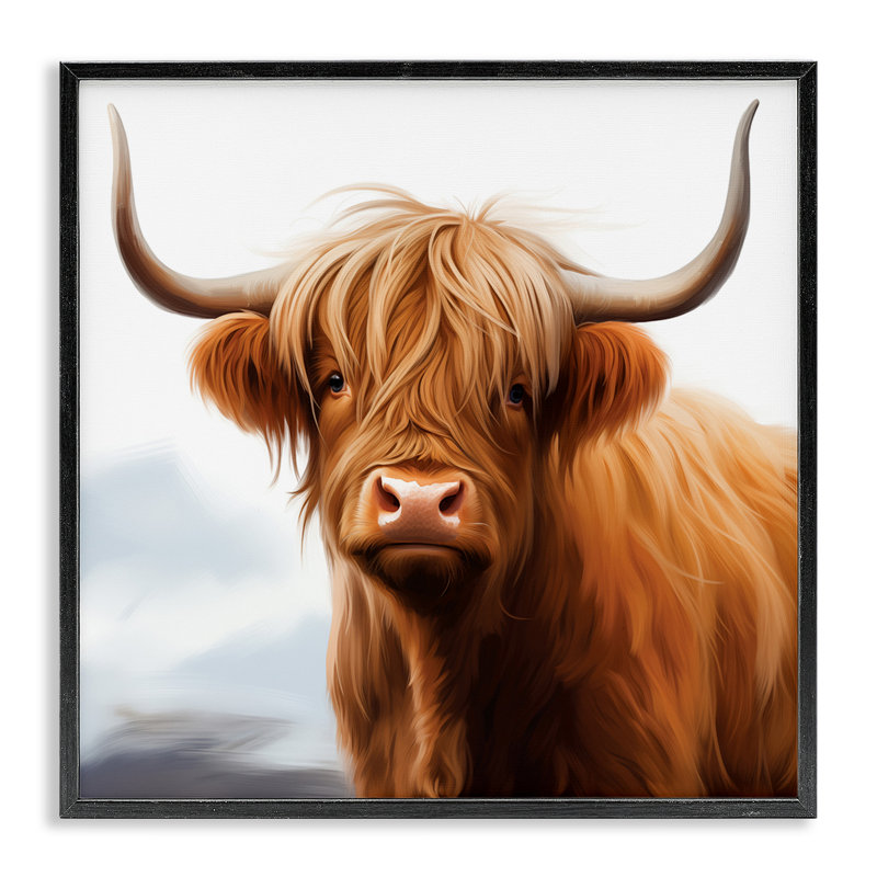 «Long Horn Highland Cow Portrait», estampe numérique, design par Heidi Kuntz, H 17 po x l 17 po, Giclée encadrée noir minuit