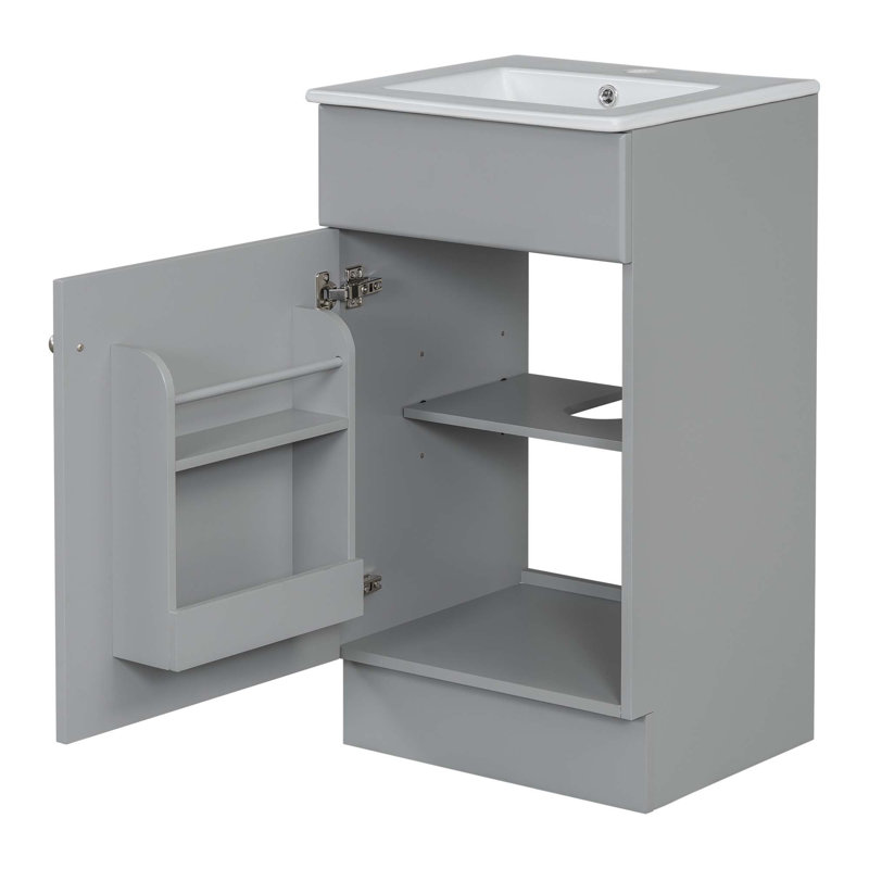 Meuble-lavabo polyvalent avec rangement avancé et design élégant, Gris