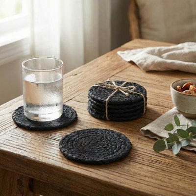 4Pc Set Round Jute Coaster Natural