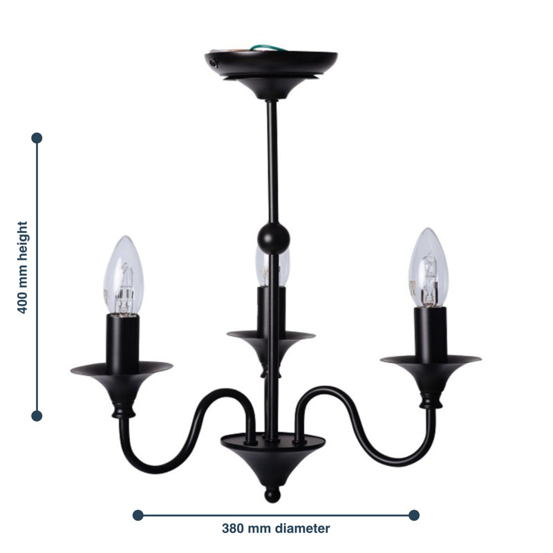 Harwich 3 - Light Candle Style Chandelier, Black