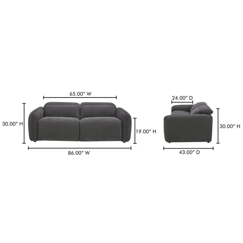 Pompeo 86'' Upholstered Reclining Sofa, Elite Charcoal Gray Boucle