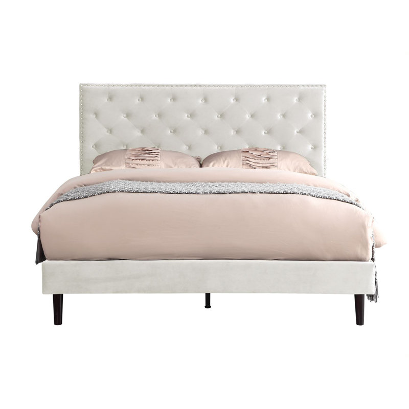 Avrah Upholstered Wingback Bed, Beige, Queen