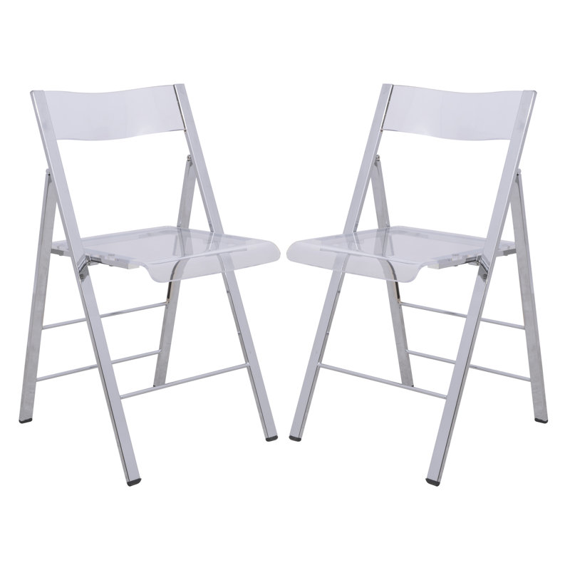 Transparent Acrylic Folding Chair with Stainless Steel Frame and Footrest – Stackable Open-Back Side Chair