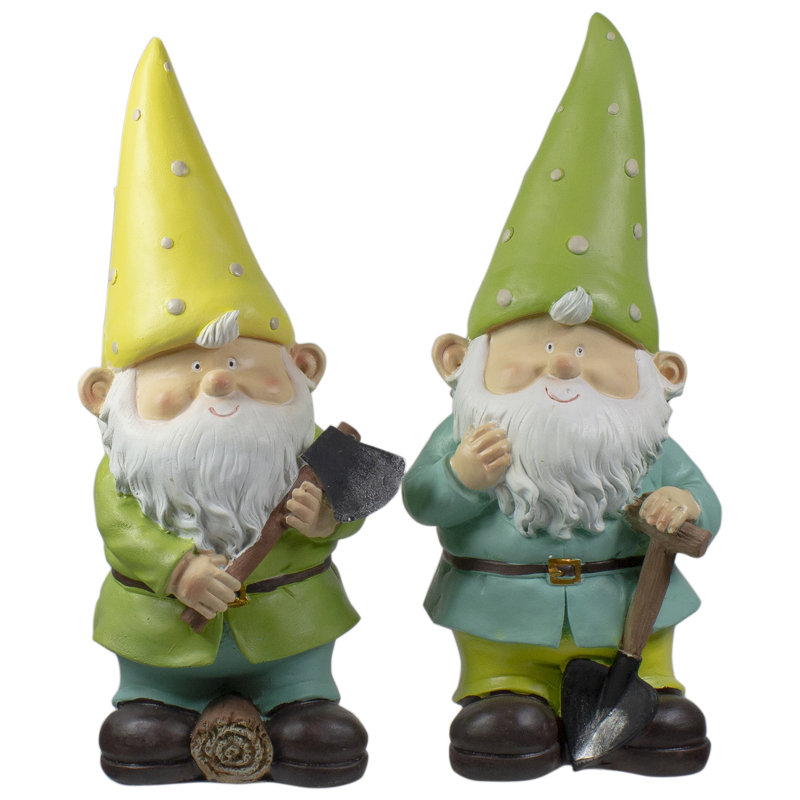 Statues de jardin gnome vertes et jaunes
