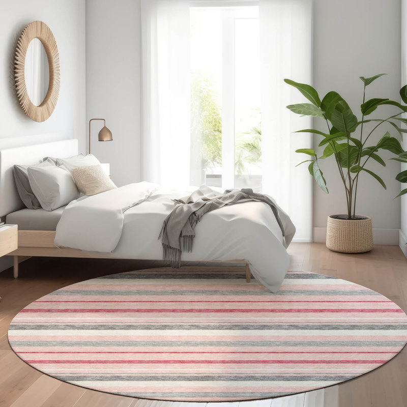 Premium Machine Washable Prisco Pink Rug, Round 8'