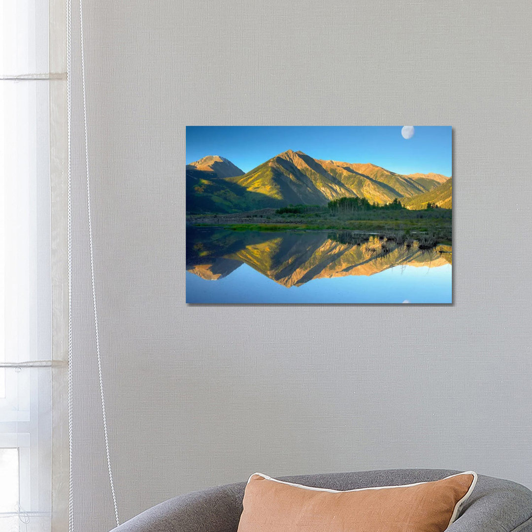 Moon And Twin Peaks Reflected In Lake, Colorado von Tim Fitzharris - Gallery-Wrapped Canvas Giclée on Canvas