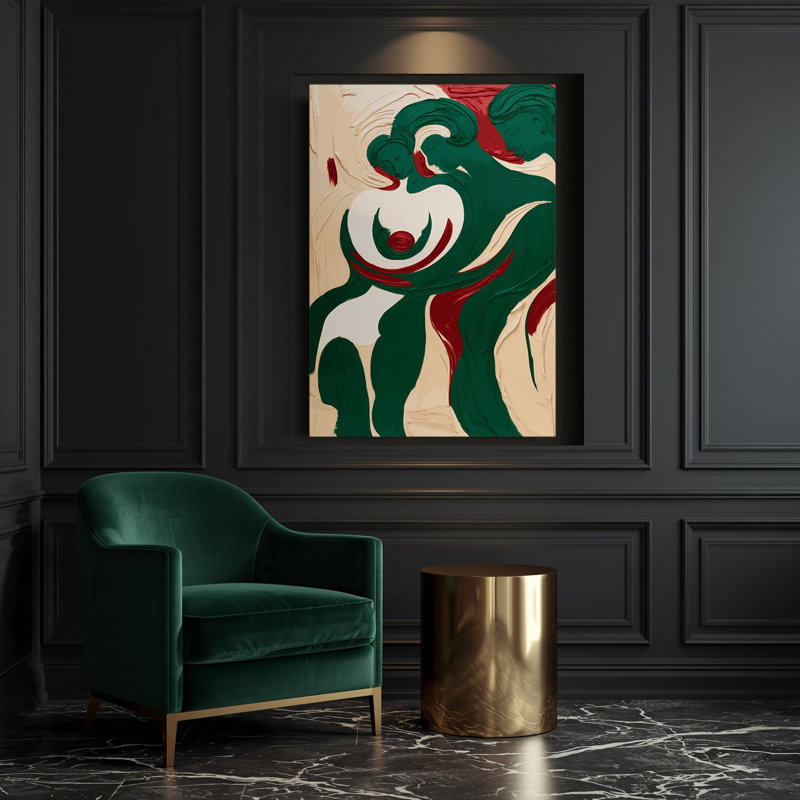 Abstrait art figuratif sur toile vert 78, H 30 po x l 20 po