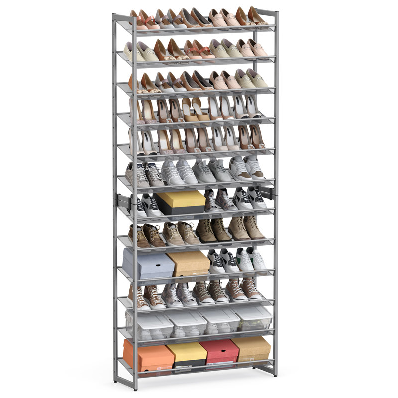 Abbi 48-60 Pair Stackable Shoe Rack,  with Adjustable Flat or Angled Shelves, Gray