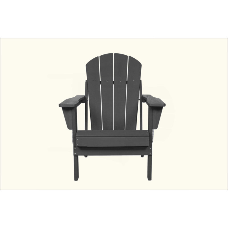 Chaise Adirondack pliante en PEHD avec porte-gobelet double - Chaise Adirondack en composite avec texture bois, Gris