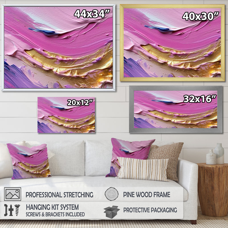 Décoration murale spirale rose et or II - spirales abstraites, H 30 po x l 40 po x P 1,5 po, Cadre doré à une seule photo
