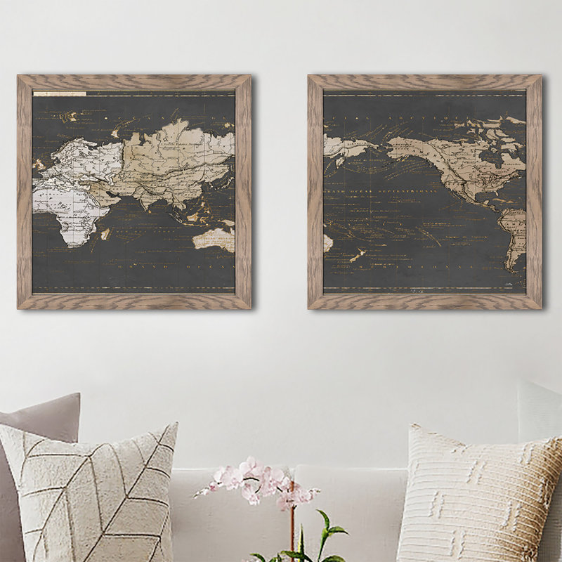 Carte du monde - ensemble de 2 peintures encadrées