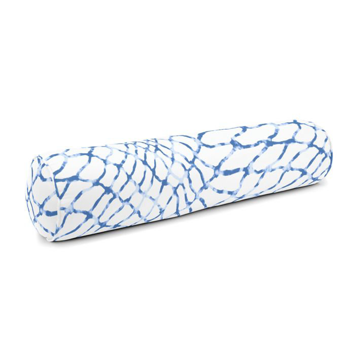 Linen Bolster Pillow Cover & Insert, 8" x 24", Blue/White