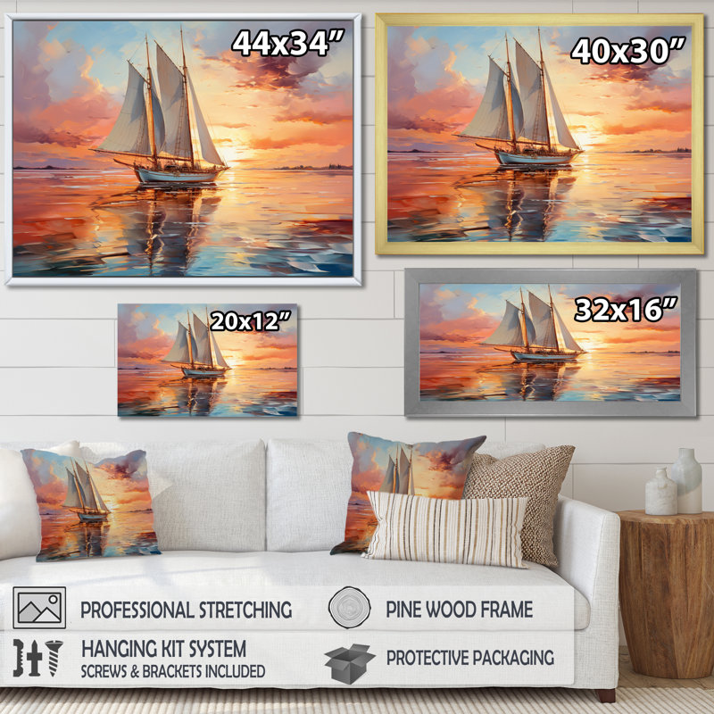Sailboat Coastal Dreams I - Sailing Boat Wall Decor, H 34 po x l 44 po x P 1,5 po, Cadre flottant blanc