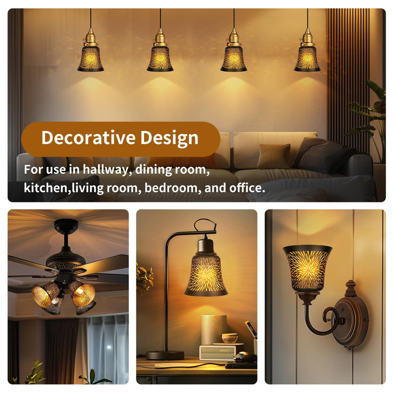 Ensemble de 4 globes de rechange pour ventilateur de plafond, ensemble de 4 abat-jour de globes de rechange à motif de chrysanthème avec ajusteur 1-5 / 8 ", hauteur 4,5" et diamètre 4-3 / 4 ", couvercle en métal pour lampe murale suspendue