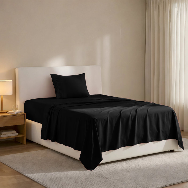 Lux Decor 4-Piece Ultra Soft Microfiber Sheet Set Deep Pocket Fitted Sheet, Wrinkle-Resistant & Easy Care Bedding, Black
